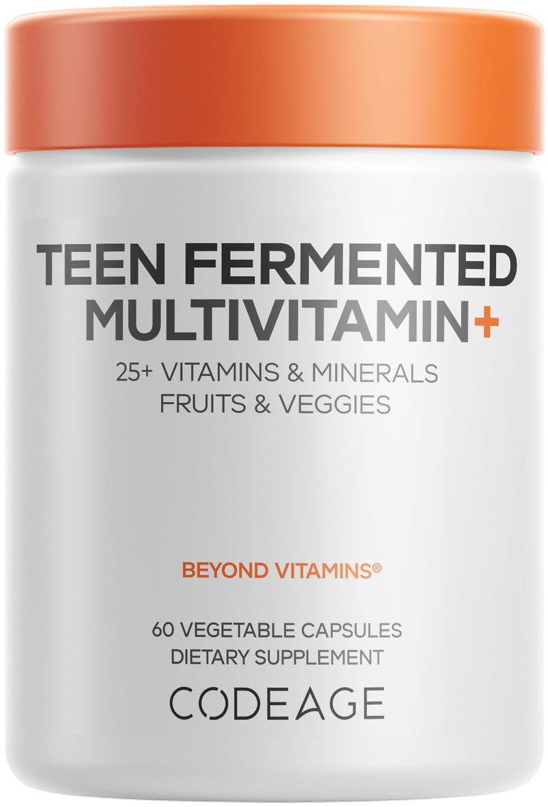 Codeage Teen Multivitamin, Omega-3, Organic Whole Food, 60 Capsules | Teen multivitamin supplement with 25+ whole-food vitamins and minerals, omega-3, enzymes and probiotics. 1