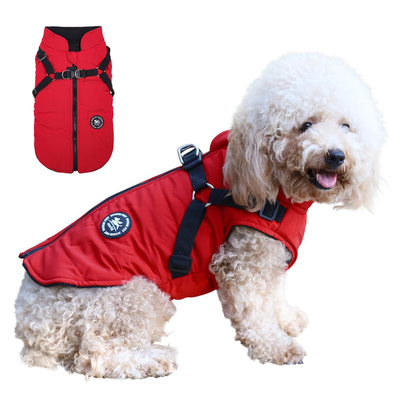 Norbi Dog Coat, Dog Winter Coat with Harness Built in, Dog Jacket Adjustable Warm Dog Coats for Small Medium Large Dogs Dog Cold Weather Coats Red - BeesActive Australia