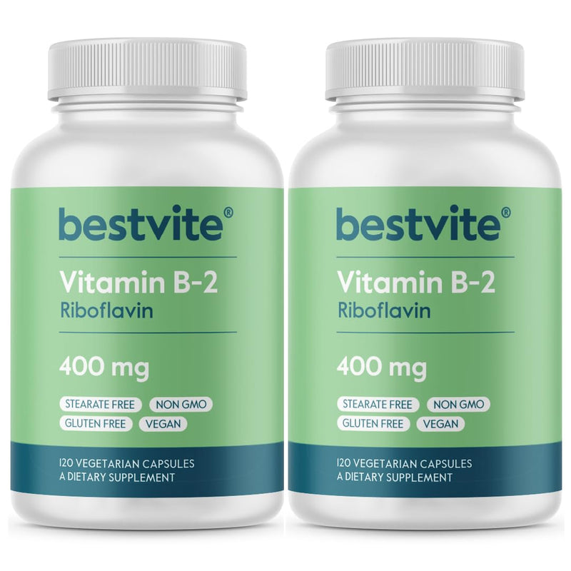 BESTVITE Vitamin B-2 (Riboflavin) 400mg (240 Veg Caps) (120x2) | High Potency - No Stearates - Vegan - Non GMO - Gluten Free - Energy, Skin & Cellular Health* 240 Count (Pack of 1)
