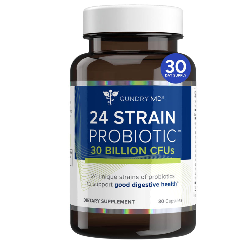Gundry MD® 24 Strain Probiotic, 30 Billion CFU, 30 Capsules | Gut Health Support & Digestive Balance, Reduced Gas & Bloating, Lactobacillus and Bifidobacterium, 1 Daily Capsule