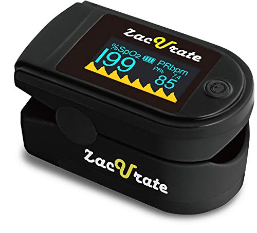 Zacurate 500 Series Fingertip Pulse Oximeter Blood Oxygen Saturation Monitor with Silicon Cover, Batteries and Lanyard (Mystic Black - OLED) Mystic Black - OLED