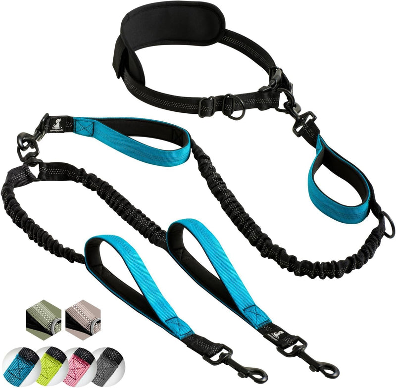 SparklyPets Hands Free Dual Dog Leash for Medium and Large Dogs - Padded Handles, Reflective Stitches, No Pull, Tangle Free Blue For 2 Medium/Large Dogs - BeesActive Australia