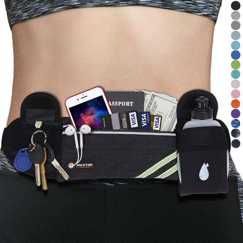 Slim Running Belt Fanny Packs for Women Men, Reflective Waist Pack Phone Holder for Walking Fitness Workout Exercise,Water Resistant Running Travel Belt Bag Jogging Pouch, Gym Accessories for Runner Black(Gift with A Running Water Bottle) - BeesActive Australia