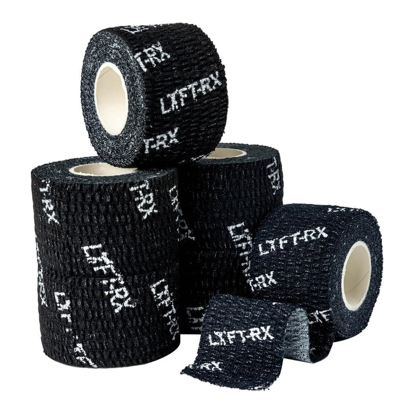 Weightlifting Hook Grip Tape w/Premium Adhesive for Olympic Weight Lift, Cross Fitness, Lifting, Stretch Athletic Finger Wrap, Protects Thumb Fingers Hand, Enhances Grip 6 ROLL Black 1.5 inch - BeesActive Australia