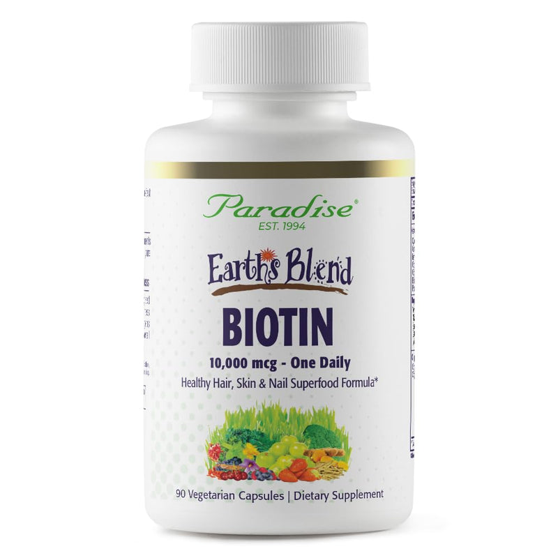 Paradise Herbs Earth's Blend Biotin Supplement, Vegan, 90 Capsules | Non-GMO vegetarian formula for whole body health, designed for daily use with hair, skin and nails support.