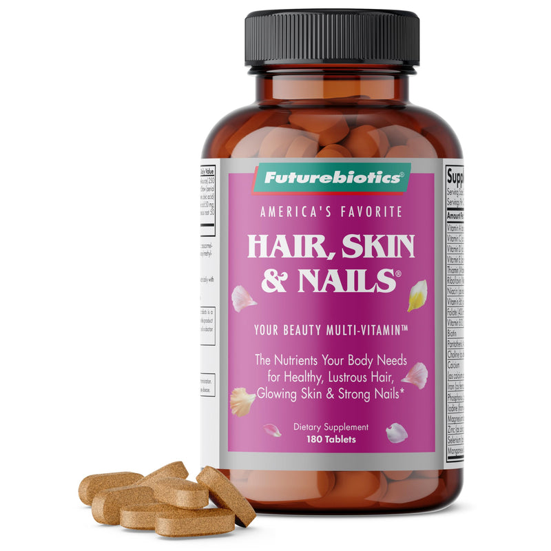 Futurebiotics Hair, Skin & Nails Beauty MultiVitamin with Biotin, Hair Vitamins and Skin Vitamins that Promote Healthy Hair and Nail, 180 Tablets 180 Count (Pack of 1)