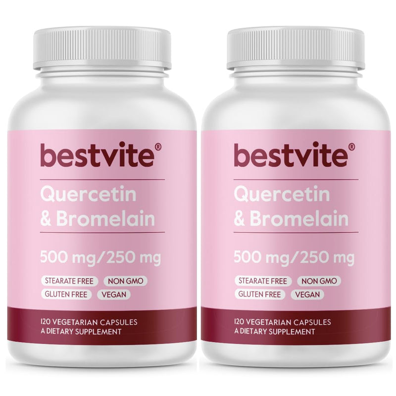 BESTVITE Quercetin with Bromelain 500mg/250mg (240 Vegetarian Capsules) (120 x 2) - No Stearates - No Silicon Dioxide - Vegan - Non GMO - Gluten Free 120 Count (Pack of 2) - BeesActive Australia