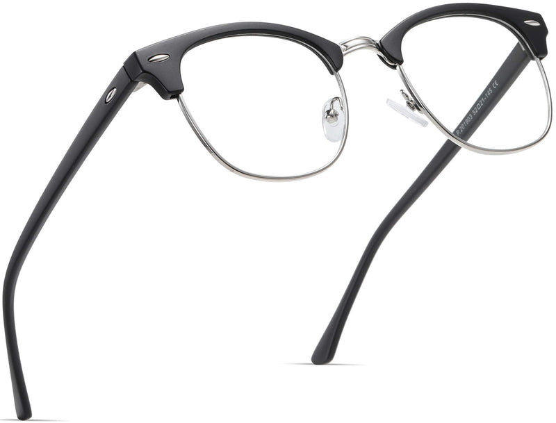 Blue Light Blocking Glasses Vintage Half Frame UV Clear Lens Anti Eyestrain Computer Gaming Glasses for Women Men A01-matte Black Silver Frame