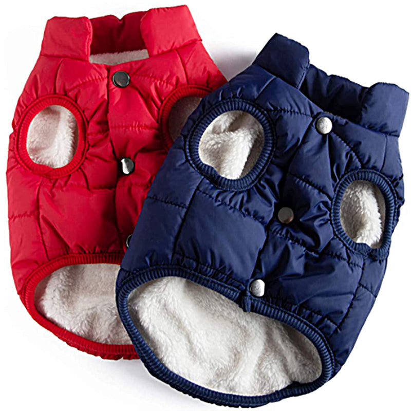 2 Pieces Pet Dog Jacket 2 Layers Fleece Lined Dog Jacket Warm Soft Windproof Small Dog Coat for Winter Cold Weather(Navy, Red, Medium) red and blue