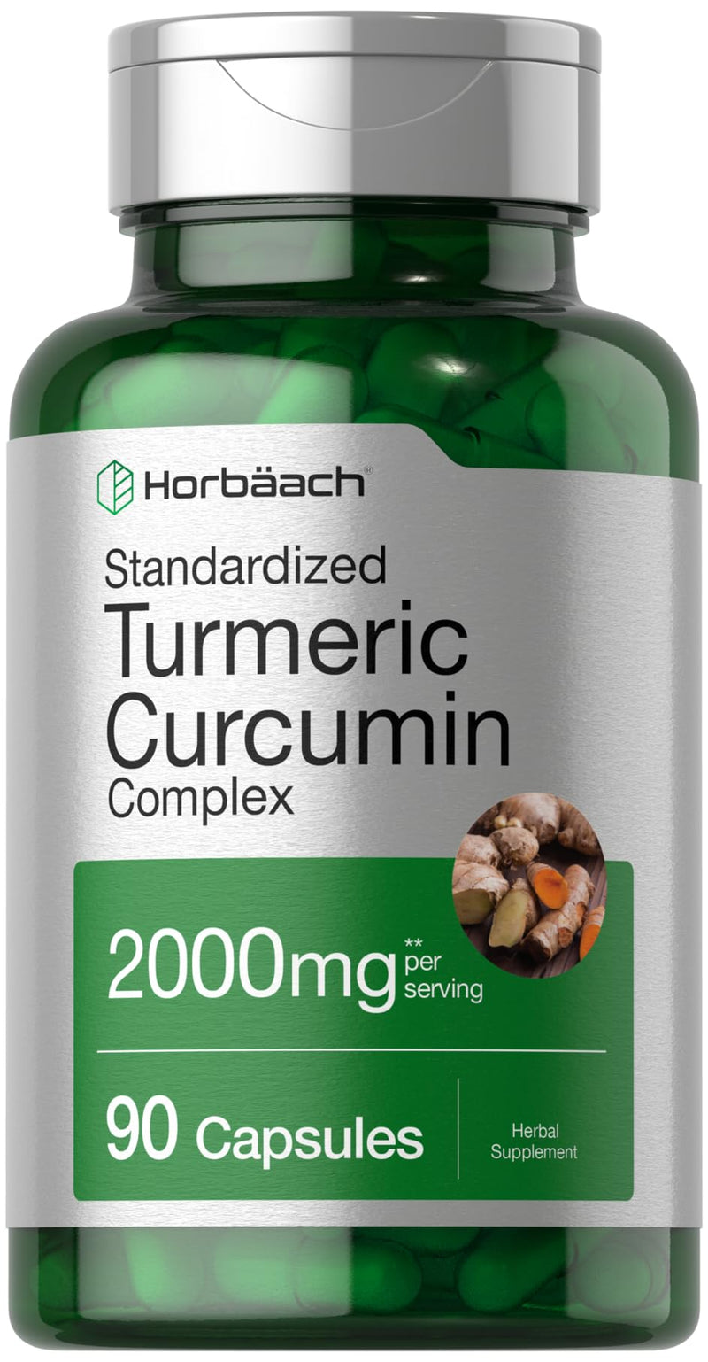Horbäach Turmeric Curcumin with Black Pepper 2000mg | 90 Capsules | Complex Supplement with Bioperine | Non-GMO, Gluten Free - BeesActive Australia