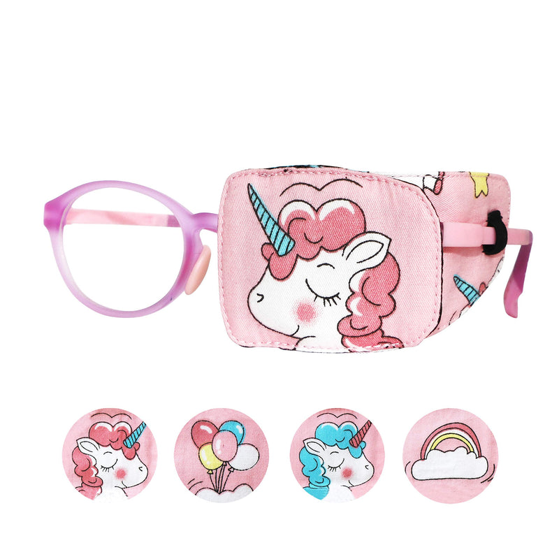 Cotton & Silk Eye Patch for Kids Glasses (Left Eye, Pink Hair Unicorn) To Cover Left Eye Baby Pink - Pink Hair Unicorn