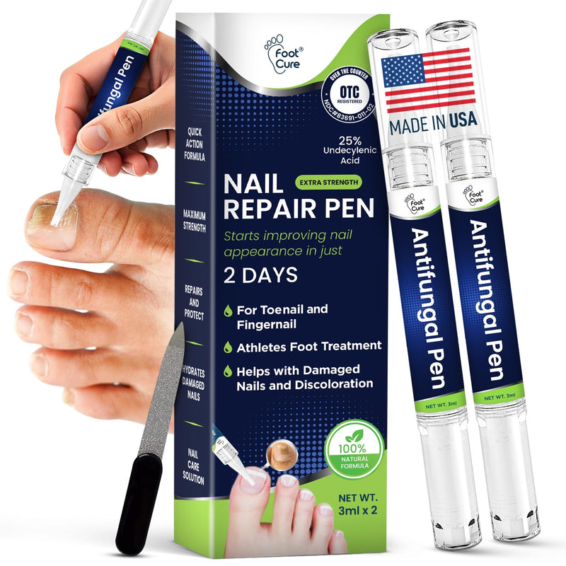 Footcure Antifungal Nail Treatment Pen – Extra Strength Toenail Fungus Treatment, 25% Undecylenic Acid for Toenails & Fingernails, Nail Fungus Repair Pen with Tea Tree & Oregano Oil, Made in USA 0.1 Fl Oz (Pack of 2)