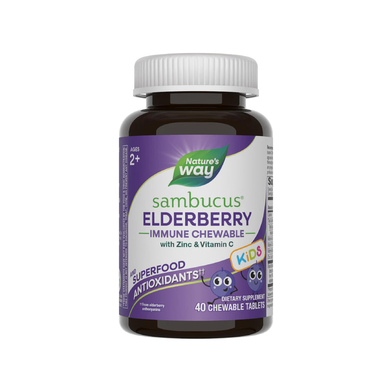 Nature's Way Sambucus Elderberry Immune Chewable for Kids, 40 ct | Immune Support*, Vitamin C, Zinc, with Superfood Antioxidants(1), Gluten-Free, Dairy-Free, No Artificial Colors