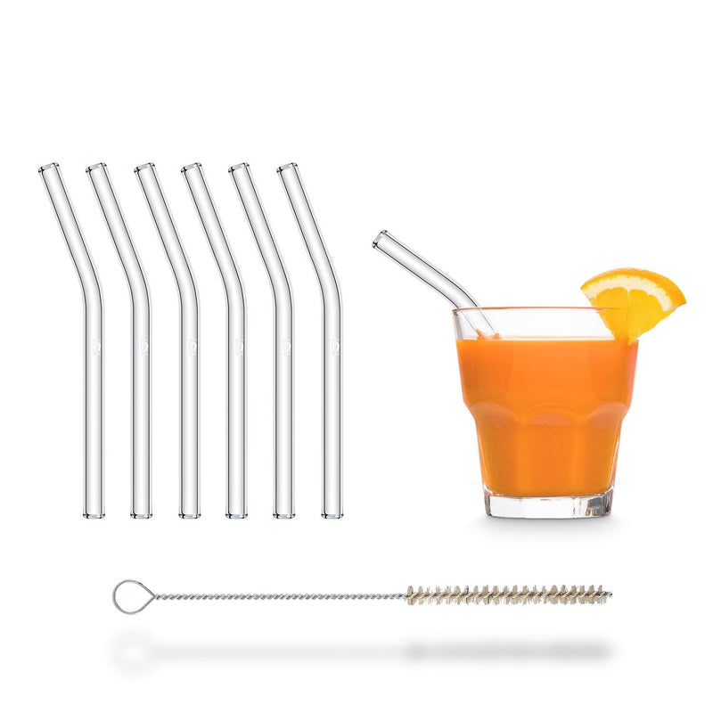 Halm Glass Straws – 6x Short 6 Inch bent Reusable Drinking Straws + Plastic-Free Cleaning Brush - Dishwasher Safe - Eco-Friendly - Perfect for Smoothies, Cocktails - Made in Germany - BeesActive Australia