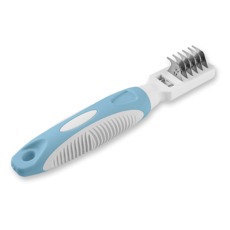 Pets First Professional Pet Mat Remover - Dematting Tool for Grooming Cats & Dogs - Removes Matted Fur, Tangles, Knots, Loose Hair & Dirt - Stainless Steel, Gentle Teeth, Soft Comfort Grip Handle,Blue - BeesActive Australia