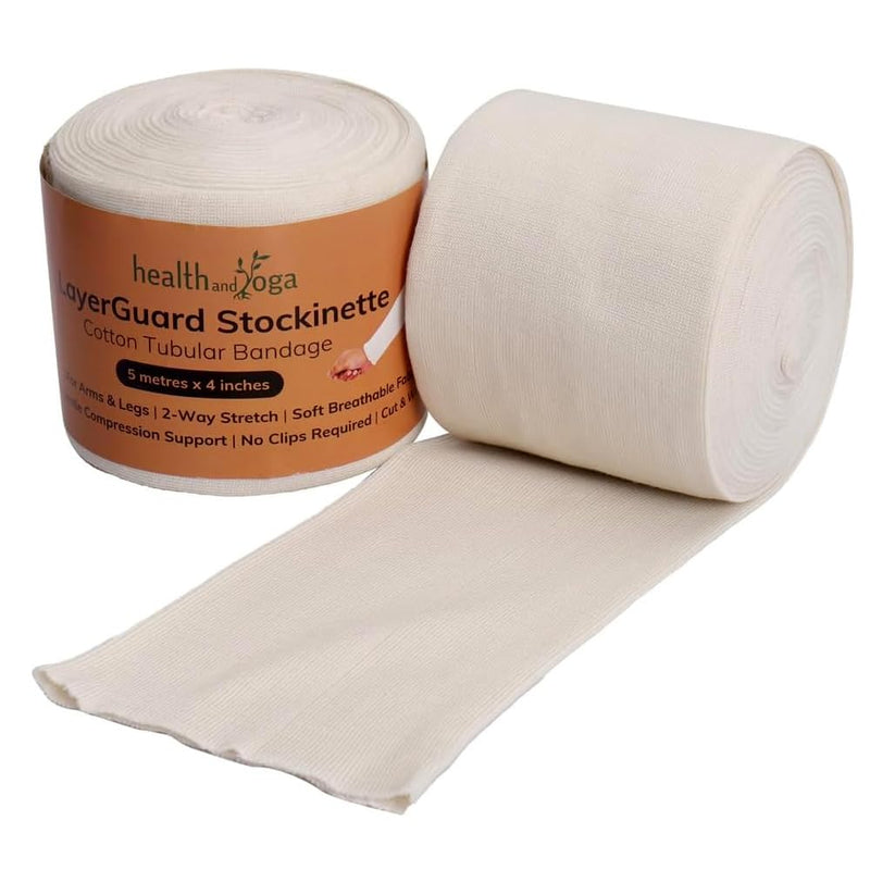 LayerGuard Cotton Stockinette Sleeve Roll, Stretchable Raw Cotton – Comfort wear, Sweat Absorbent Tubular Bandage – Prevents Residue Build up - Under-Over Cast Sleeve Bandage Wear (Off-White, 4 Inch) Off White