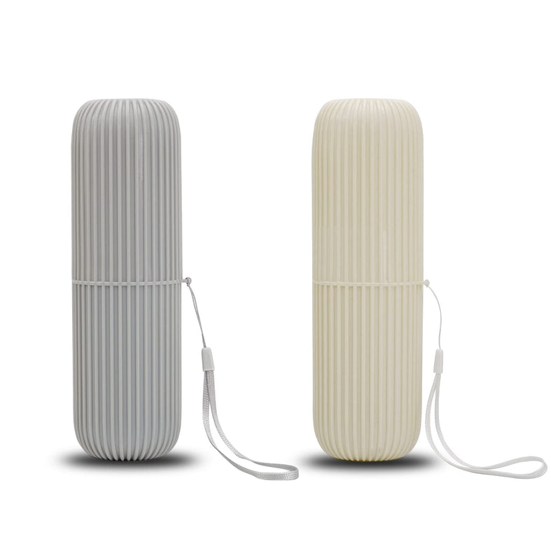 Jeopace Toothbrush Cup Portable Toothbrush Holder Multifunction Travel Cup Organizer Toothbrush Case and Carrier for Bathroom School Business Trip 2Pack Gray+White - BeesActive Australia