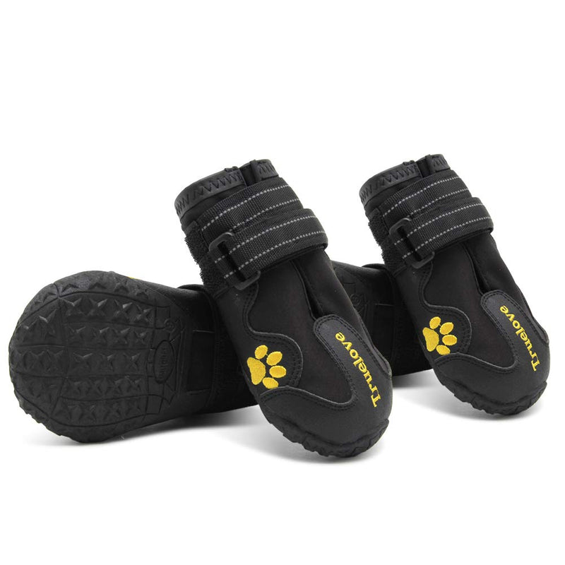 Truelove Dog Boots,Waterproof Dog Booties for Outdoor,Dog Shoes with Reflective Straps for Small Medium Large Dog 6#(Pack of 4) Black - BeesActive Australia