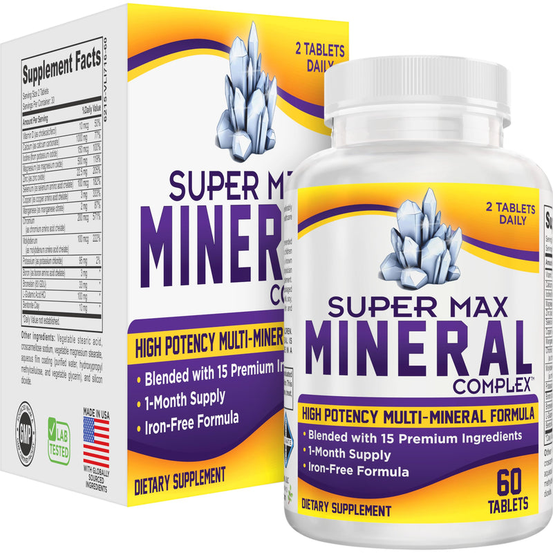 15-in-1 Multimineral Supplement (Iron-Free) Complex | Daily Health Support Minerals | Men & Women | 1-Month Supply | Multi-Mineral Supplements | 60 Tablets