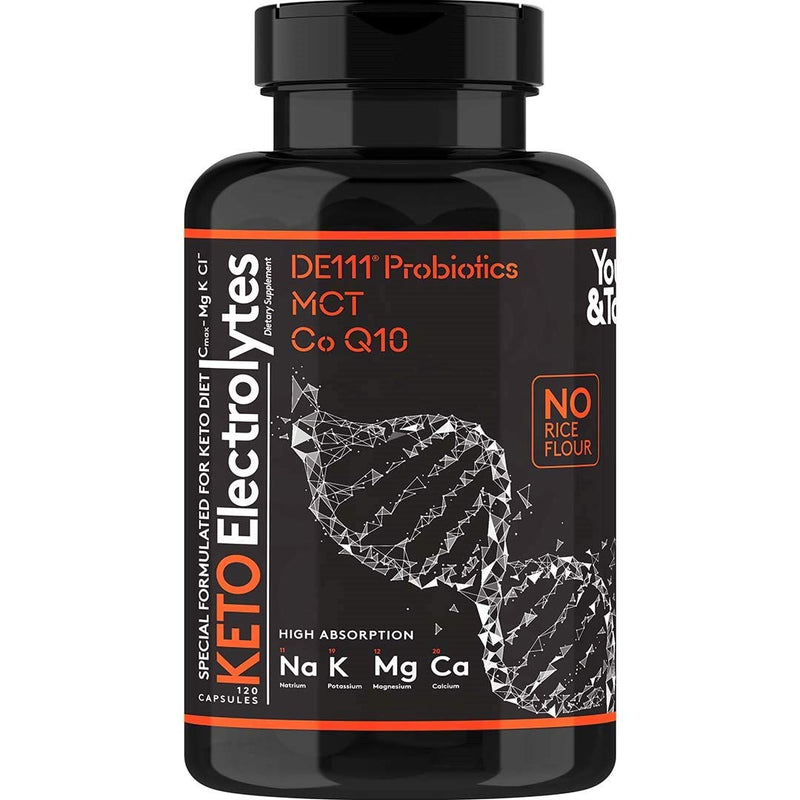 Youth & Tonic MCT Keto Electrolyte Pills, Fasting Electrolytes & Salts | CoQ10 & Probiotics, Low Carb & Carnivore, Sugar Free Electrolyte Capsules, Hydration, Potassium Magnesium Supplement, 120 Ct