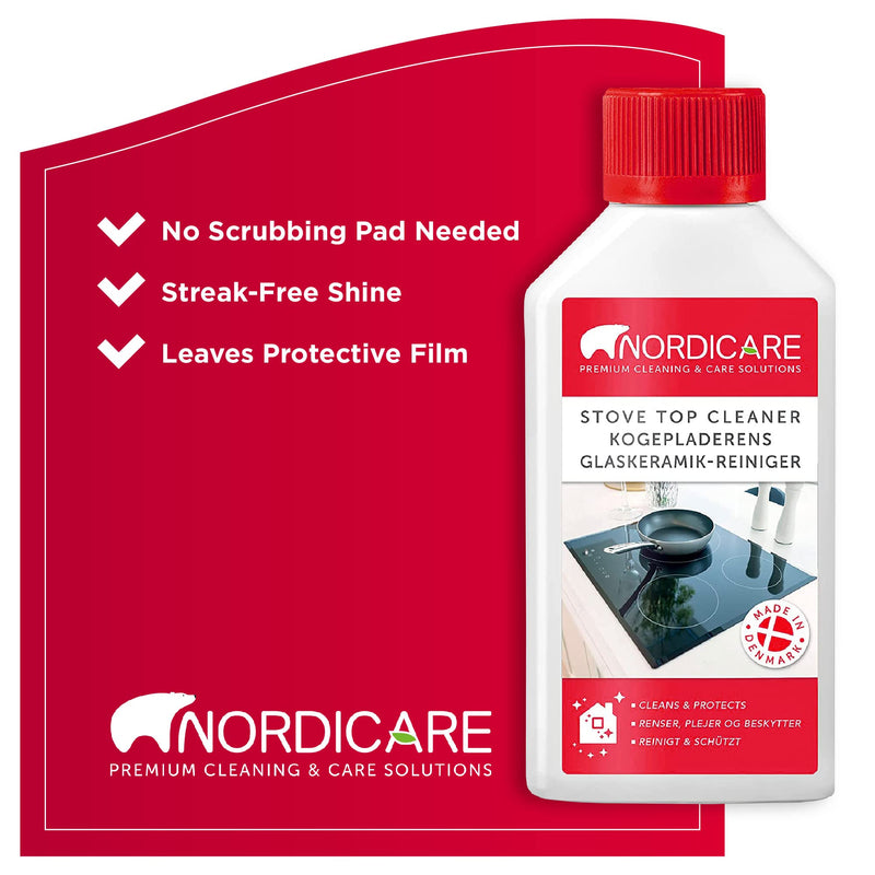 Nordicare Stove Top Cleaner Glass Ceramic - Induction Cooktop Cleaner Polish And Protector For Everyday Use - No Scrubbing Pad Needed - Leaves Protective Film - Made In Denmark (8.45oz) 8.45 - BeesActive Australia