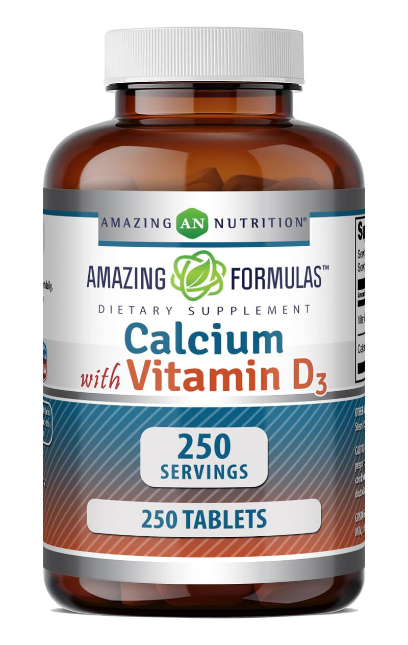 Amazing Formulas Calcium 600 Mg with Vitamin D3 400 IU Tablets Supplement - Non-GMO - Gluten Free - Made in the USA - 1 Pack 250 Count Unflavored | 250 Count | 1 Pack