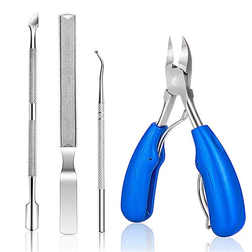 4Pcs Upgraded Toe Nail Clippers Set for Thick Nail or Ingrown Toenail Tool - Premium Sharp Toenail Clipper, File, Cuticle Pusher, Lifter - Professional Stainless Steel Manicure Pedicure Tools by ovwo