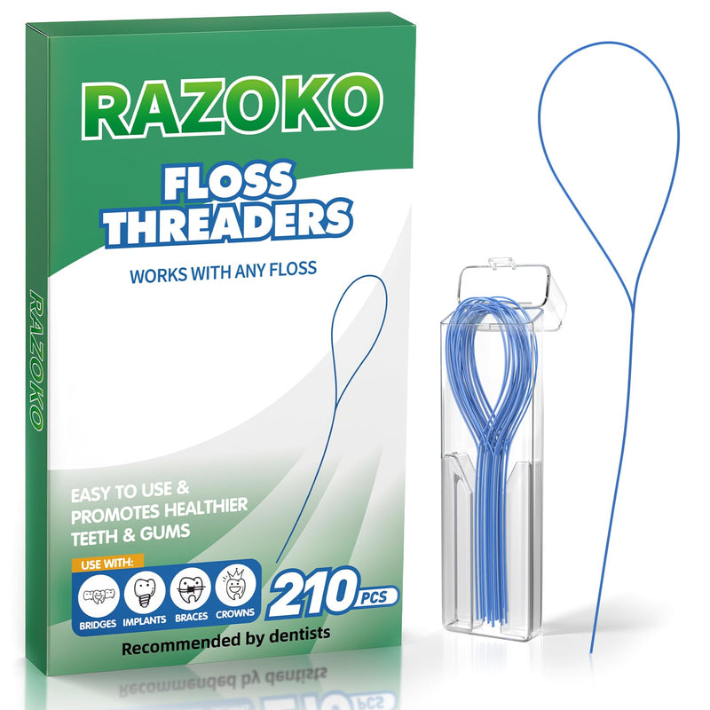 RAZOKO Floss Threaders | Dental Floss Threaders for Braces, Bridges, and Implants |210PCS (Pack of 3) 70 Count (Pack of 3)