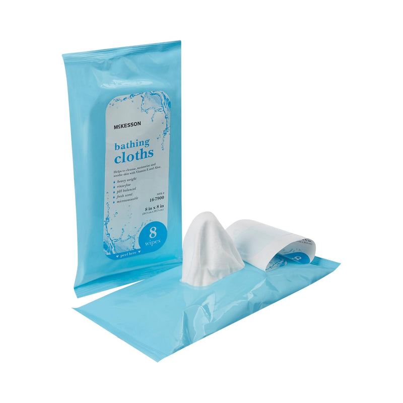 McKesson Bathing Cloth with Aloe & Vitamin E No Rinse Shower &, 8 Wipes | Disposable Washcloths, pH Balanced, Fresh Scent, Singe Use Shower Wipes, Purified Water