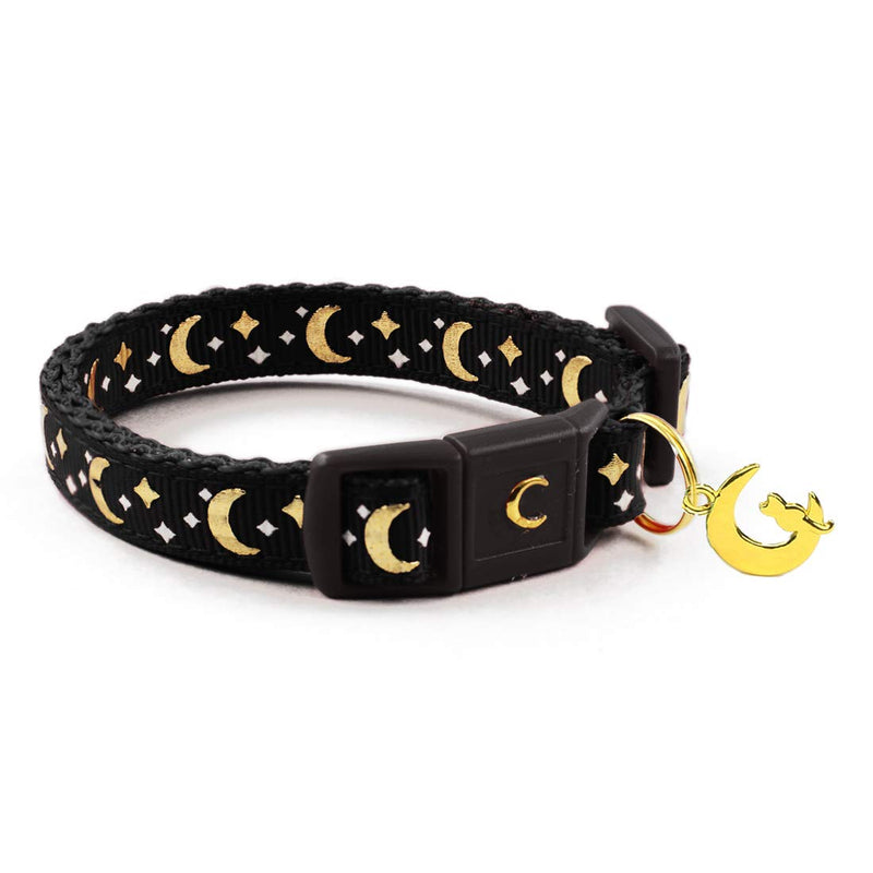 waaag Cat Collars, Gold Moons and Stars Cat Collar, Safety Breakaway Cat Collar, Glow in The Dark (Kitten 6.5"-10" Neck, Black) 6.5-10 Inch (Pack of 1) - BeesActive Australia