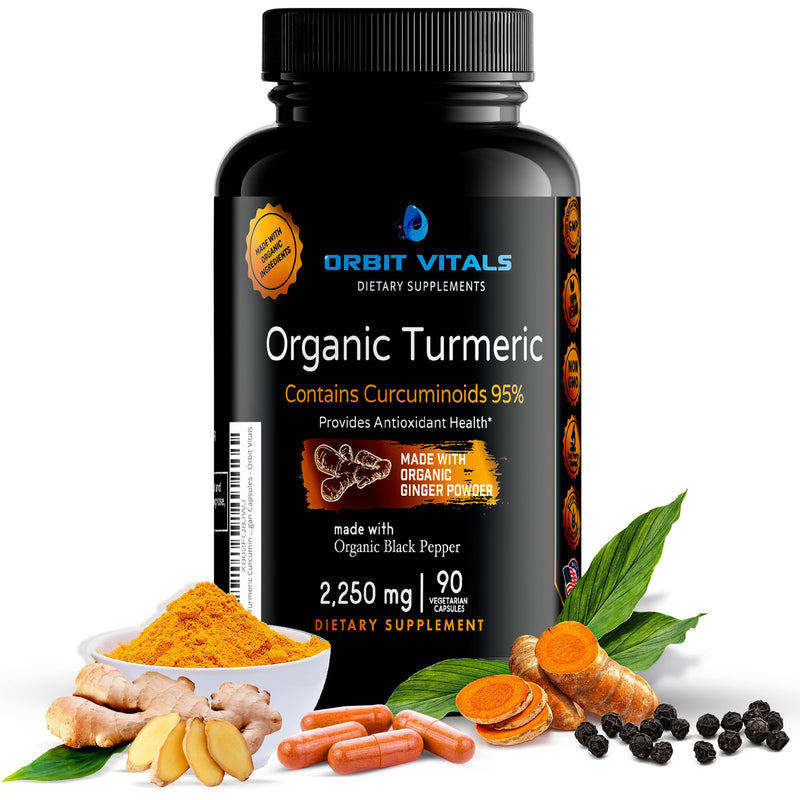 Organic Turmeric Curcumin with Black Pepper & Ginger 2250mg, 95% Standardized Curcuminoids - Helps Inflammation, Maintain Strong Joints & Healthy Immune, Gluten Free 90 Vegan Capsules - BeesActive Australia