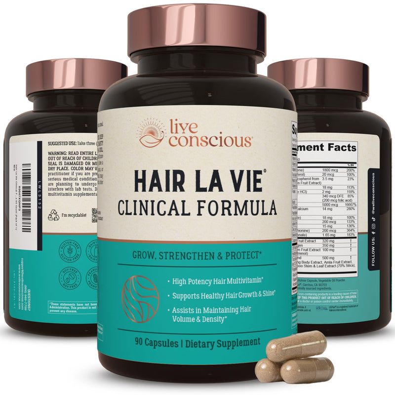 Hair La Vie Live Conscious Clinical Formula Hair Growth Vitamins for Women and Men w/Biotin, Collagen & Saw Palmetto (Pack of 1) 90 Count (Pack of 1)