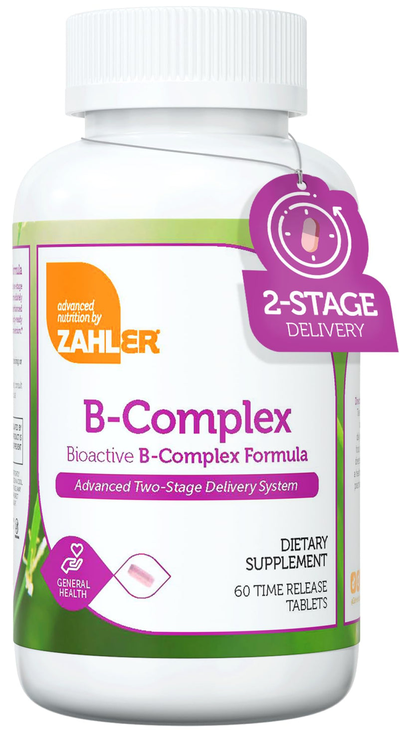 Zahler B-Complex Vitamins for Women & Men - Vitamin B Complex - B Vitamins Complex with B1 B2 B3 B5 B6 B7 B9 B12 - Advanced 2-Stage Delivery System - Gluten Free Kosher Non-GMO VIT B (60 Tablets) 60 Count (Pack of 1)