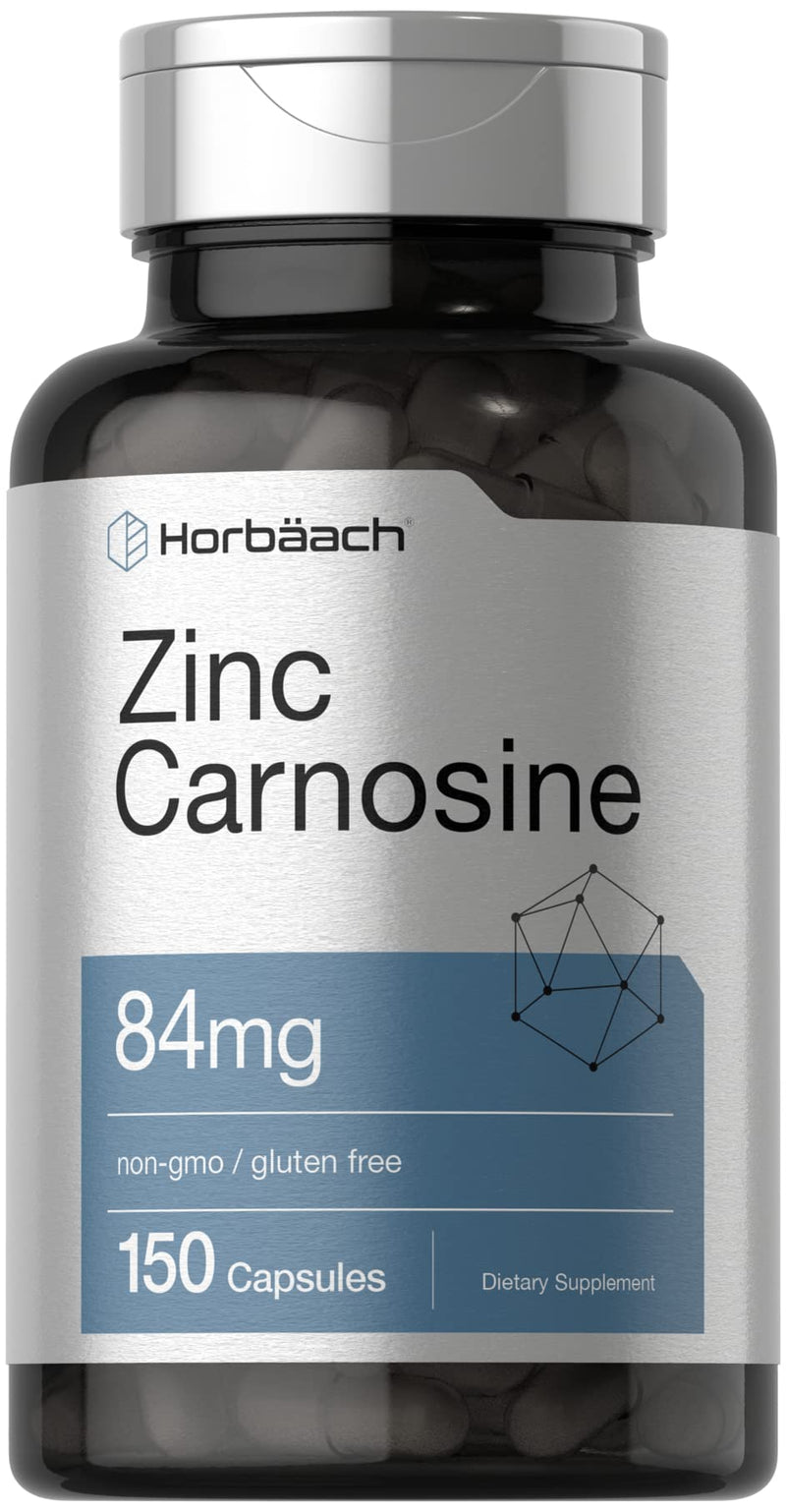 Horbäach Zinc Carnosine Supplement | 84mg per Capsule | 150 Count | Non-GMO & Gluten Free 150 Count (Pack of 1) - BeesActive Australia