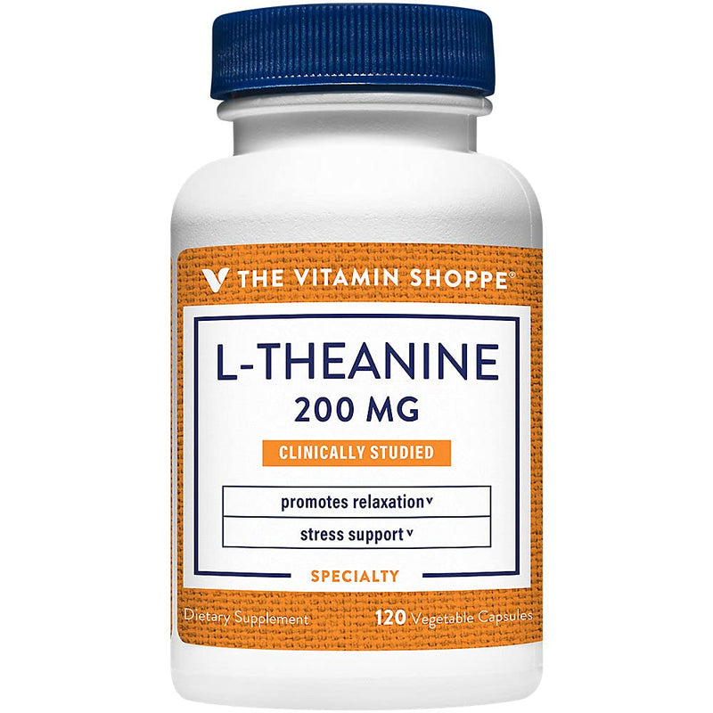 The Vitamin Shoppe Brand L-Theanine 200 MG, 120 Vegetable Capsules | Includes Suntheanine, Promotes Relaxation, Calm and Focus Support for Men and Women, Gluten Free, Vegetarian 120 Count (Pack of 1)