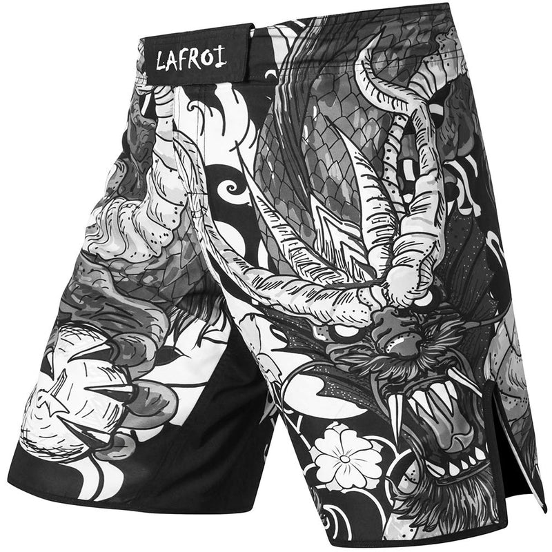 LAFROI Mens MMA Cross Training Boxing Shorts Trunks Fight Wear with Drawstring and Pocket-QJK01 Dragon Large