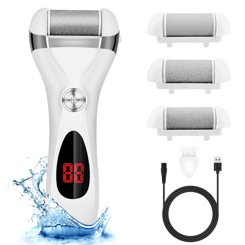 Electric Foot Callus Remover Kit, Elmchee Rechargeable Callous removers 3 Grinding Heads Waterproof Foot Scrubber File, Professional Pedicure Tools kit Feet Care for Dead, Cracked Dry Skin 1 Count (Pack of 1) White - BeesActive Australia