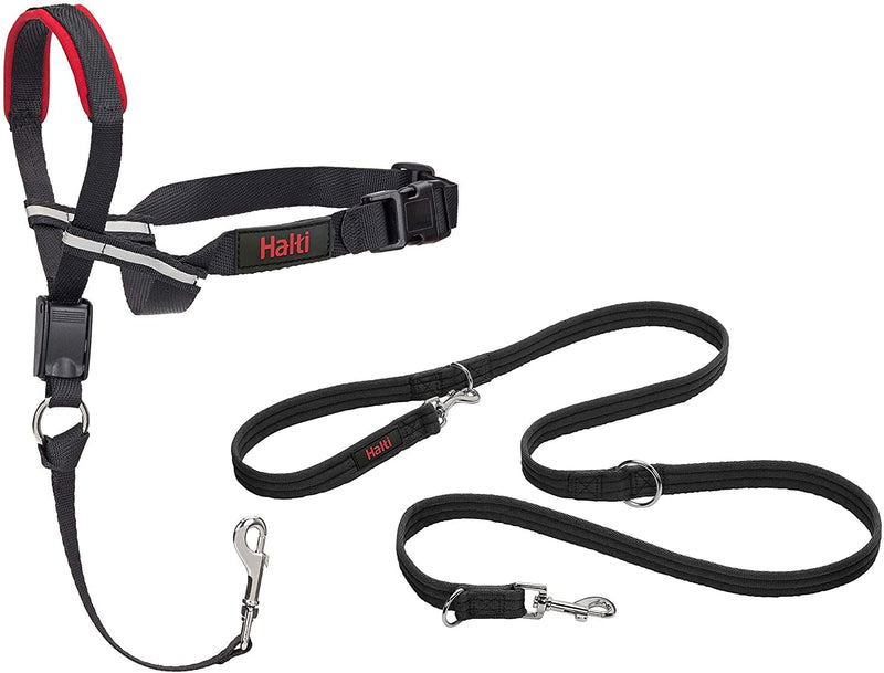 HALTI Optifit Headcollar Size Large & HALTI Training Leash Size Large, Black Combination Pack - Stop Your Dog Pulling on the Leash. Adjustable with Padded Nose Band. Suitable for Large Dogs - BeesActive Australia