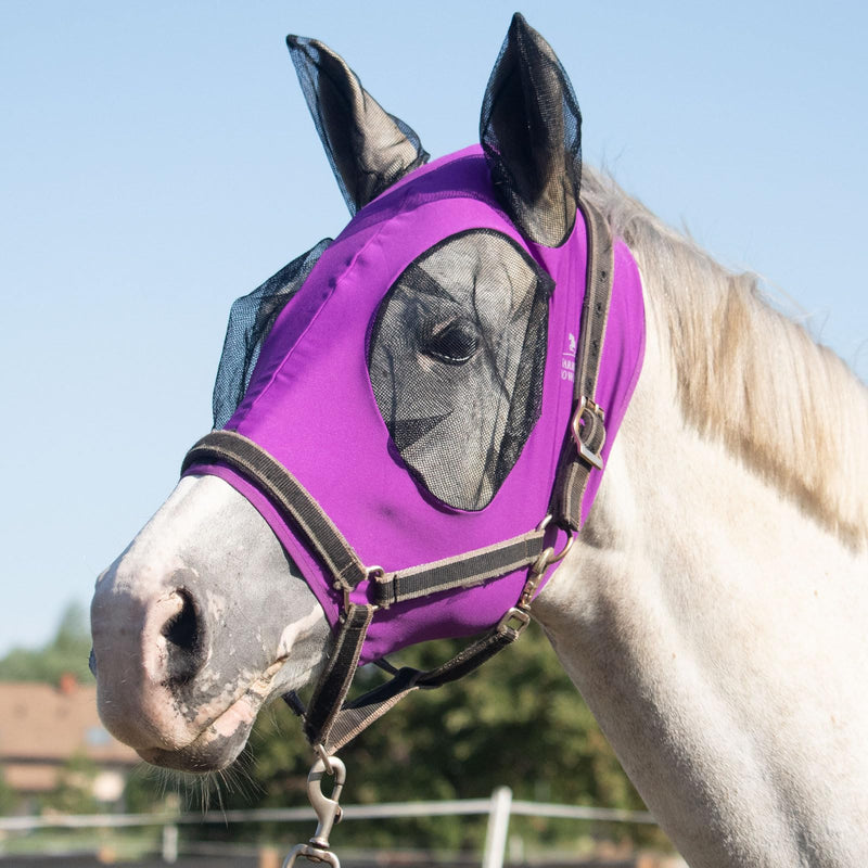 Harrison Howard Super Comfort Stretchy Fly Mask Large Eye Space with UV Protection Soft on Skin with Breathability Fly Mask -Amethyst Full (Large) Full (Large) Amethyst - BeesActive Australia
