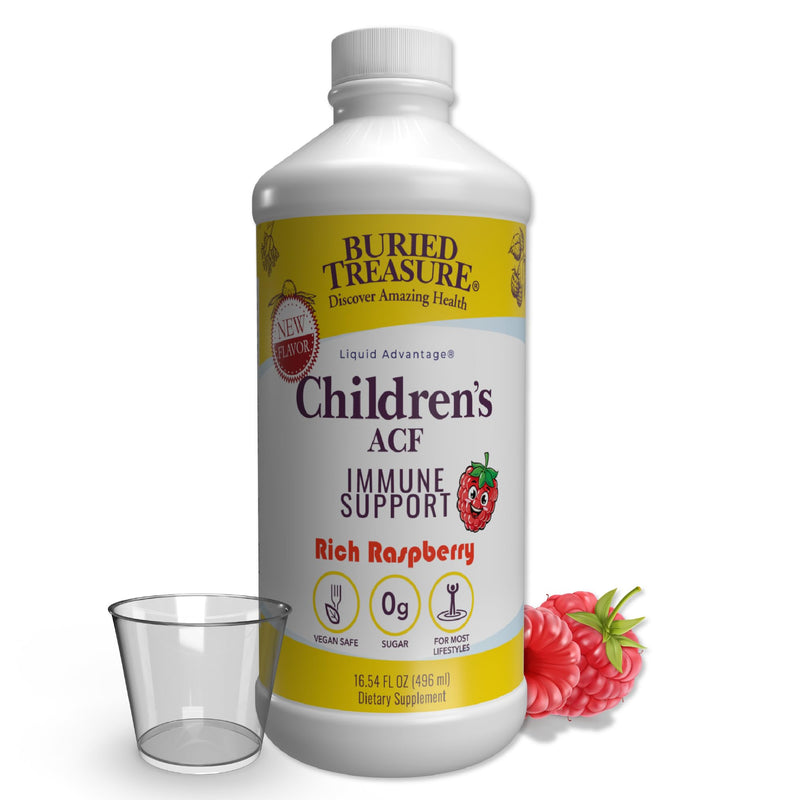 Buried Treasure Children’s ACF Dose Liquid Immune Support for Kids – Elderberry, Echinacea & Botanicals – Raspberry Flavor, 16 oz with Dose Cup