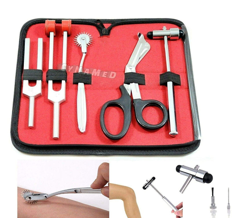 5 Piece Student Diagnostic Kit - Reflex Neurological Buck Hammer And Tuning Fork Set C 128 And C 512. Includes Wartenberg Pinwheel, Premium Steel Bandage Scissor 7.5” Black