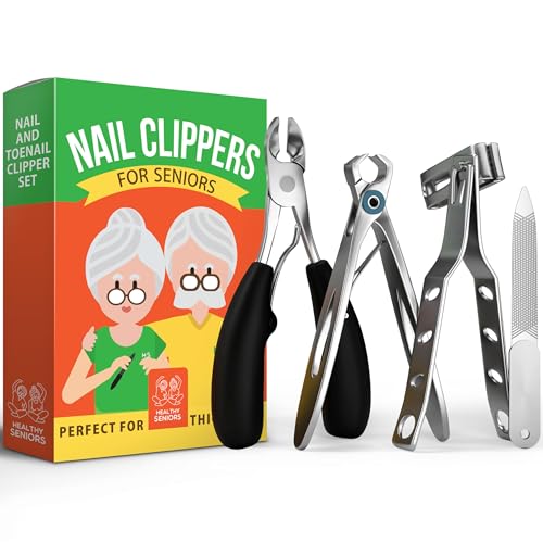 Healthy Seniors Nail Clippers Set, Easy Grip 360 Rotary Fingernail Clipper, Sharp Heavy Clippers for Thick Nails. Perfect for Diabetics or Seniors Suffering from Arthritis (4) 4
