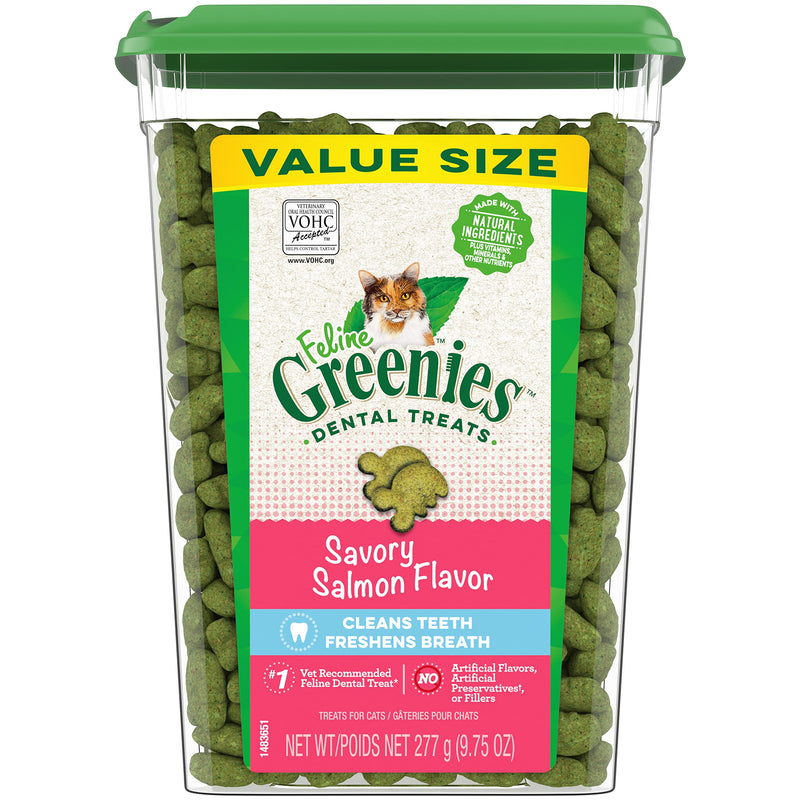 Greenies Feline Adult Dental Cat Treats, Savory Salmon Flavor, 9.75 oz. Tub 9.75 Ounce (Pack of 1) - PawsPlanet Australia