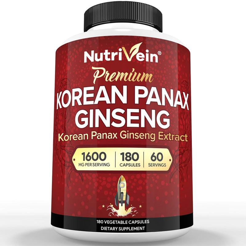 Nutrivein Korean Red Panax Ginseng 1600mg ‚Äì Extra Strength Formula ‚Äì 180 Capsules ‚Äì Boost Energy, Mental Focus & Immune Health Naturally - BeesActive Australia