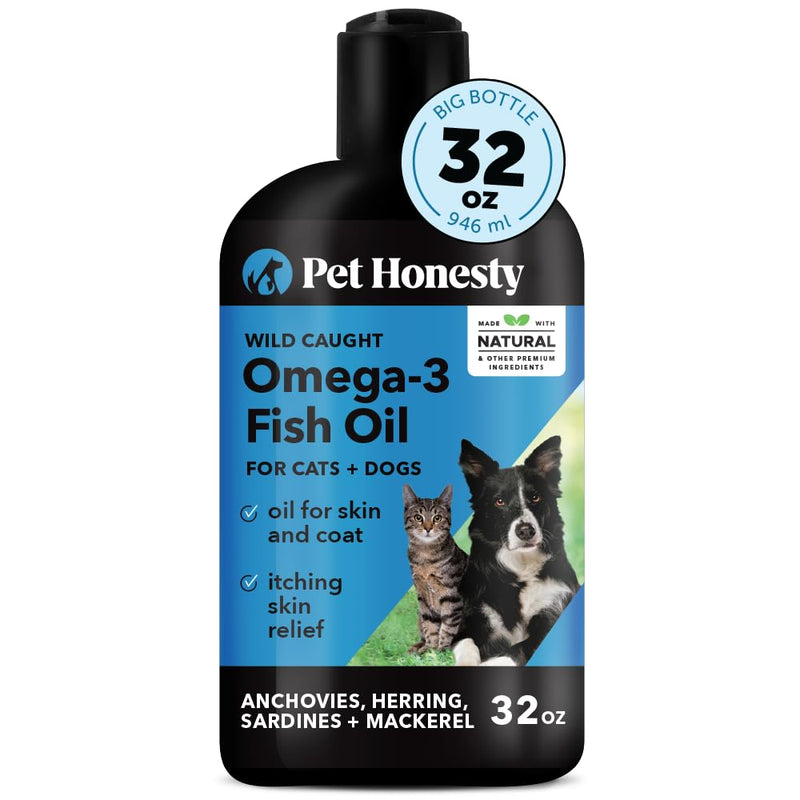 PetHonesty Omega 3 Fish Oil Supplement for Dogs & Cats (32oz), Wild Caught Omega 3 Fish Oil for Skin and Coat Health, Supports Shedding, Skin & Coat, Immunity, Joint, Brain & Heart, EPA + DHA 32oz - PawsPlanet Australia