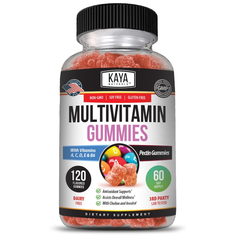 Kaya Naturals Adult Multi Vitamin Gummy, 120 Count, Biotin, Vitamin A, B-12, C & E, Including Zinc, Folic Acid, Strawberry Flavor (120 Gummies) 120 Count (Pack of 1)
