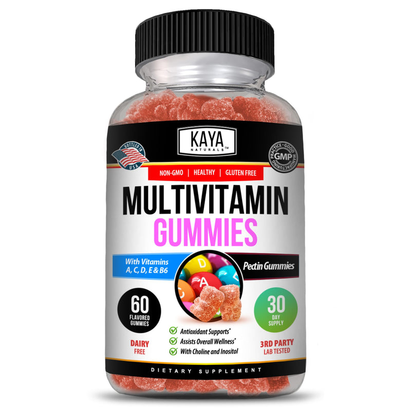 Kaya Naturals Adult Multi Vitamin Gummy, Biotin, Vitamin A, C & E, Including Zinc &Vitamin B-12, Folic Acid, Strawberry Flavor | Gluten-Free multivitamins Sweet Adult Gummies - 60 Gummies 60 Count (Pack of 1)