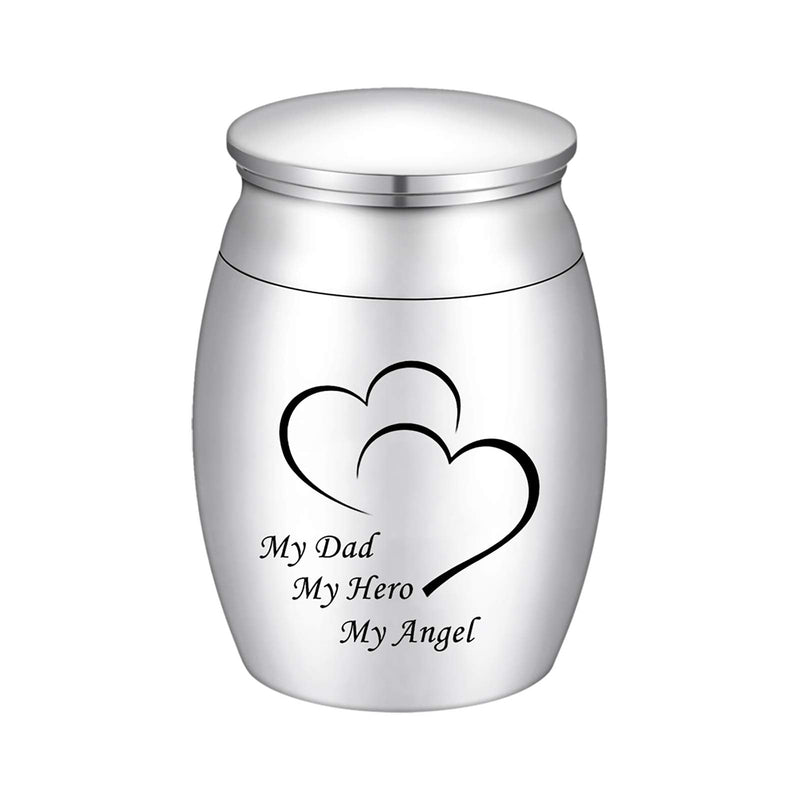 Dletay 1.57 Inches Small Cremation Keepsake Urns for Human Ashes Mini Cremation Urn Small Funeral Urns for Ashes Stainless Steel Cremation Funeral Urn-My Dad My Hero My Angel My Dad