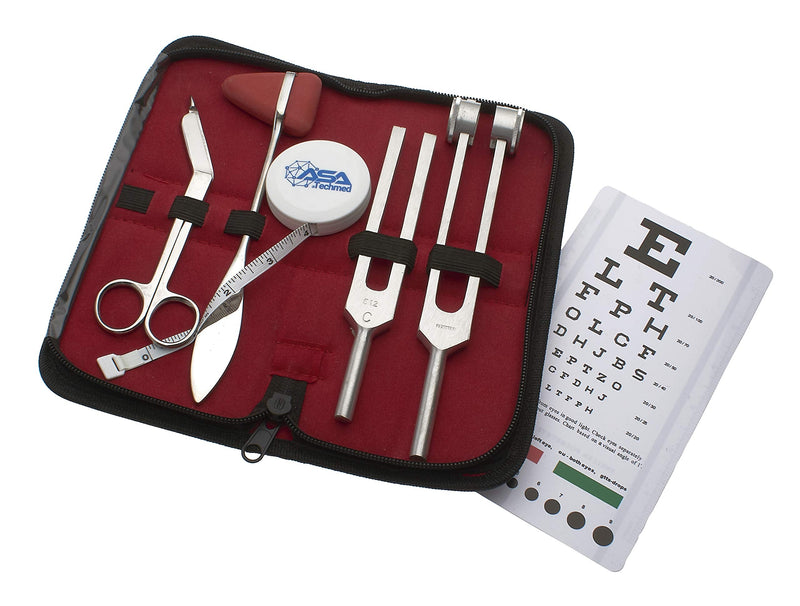 Set of 6 pcs Diagnostic Reflex Percussion Kit - Taylor Hammer, Body Measuring Tape, Tuning Fork Set, Bandage Scissors 5.5", Snellen Eye Chart w/Case (Stainless Silver) Stainless Silver - BeesActive Australia