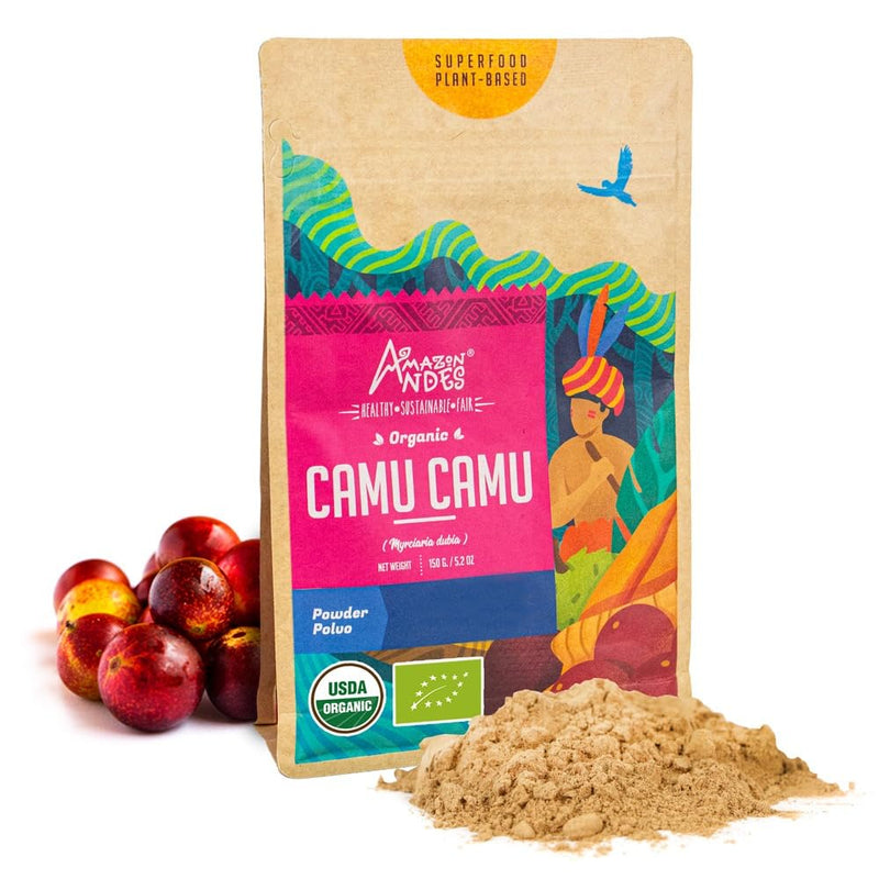 Amazon Andes Organic Camu Camu Powder 3.5oz 100g - Pure Vitamin C from Peru - USDA Organic Whole Berry Freeze Dried - Myrciaria Dubia Raw Superfruit Amazonian Non-GMO Vegan Gluten Free